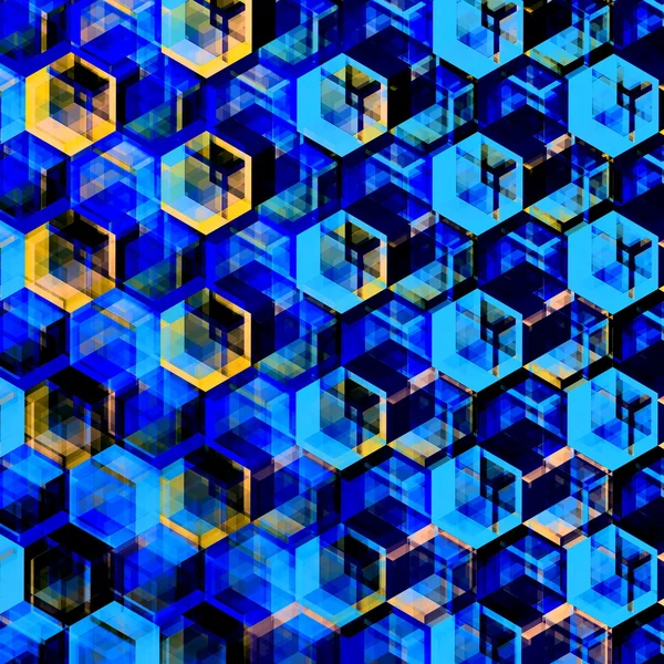 Abstract Blue Hexagons Background. Modern Hexagonal Color Illustration. Geometric Art Texture. Artsy Polygonal Backgrounds. Decorative Mosaic Design. Hexagon Set. Creative Digital Wallpaper. — 图库照片