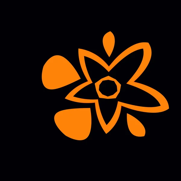 Flower Juice. Abstract Orange Black Background. Fresh Splash. Floral Art Illustration. Creative Isolated Symbol. Modern Design Element. Decorative Splashing Star. Squeezed Digital Shape. Graphic. — Zdjęcie stockowe