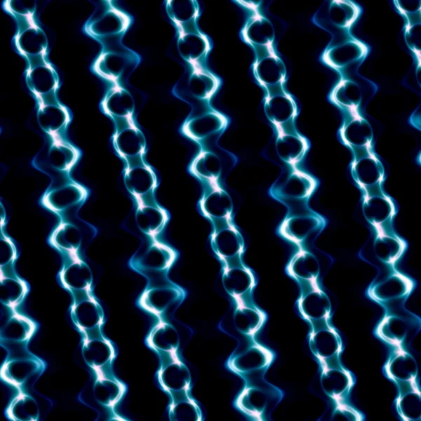 Raar abstracte ketens achtergrond op zwart. Glimmend blauw. Moderne grafische elementen. Pagina decoratie. Creatieve reflectie textuur. Metalen structuur. Artistieke schaduweffect. Sierlijke ronde gaten. Lijnen. — Stockfoto