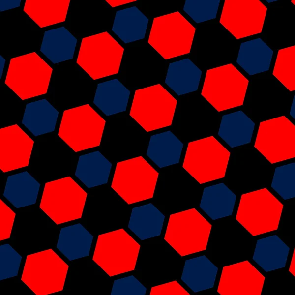 Abstract blue red hexagon illustration. Macro background. Pattern for web page. Art design. Computer generated. Modern honeycomb structure. Tiles with black holes. Wallpaper tile. Texture. — Stock Photo, Image