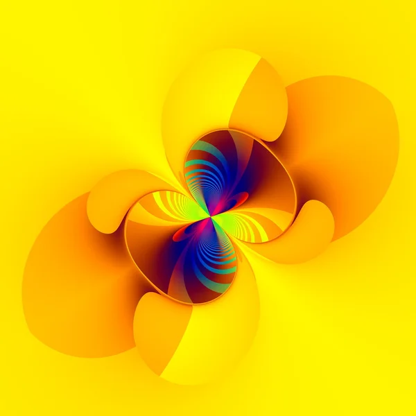 奇妙な抽象的なデジタル画像。フラット スタイル。モダンなデザインのコンセプト。コンピューターのアールデコ。丸いアイコンが黄色の背景上に分離します。デジタル正方形の画像を生成します。コピー スペース. — ストック写真