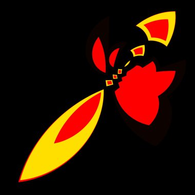 Soyut uzaylı roket. Şık modern sanat. Serin şekil kavramı. Özel garip etkisi. Web veya bilgisayar oyun simgesi. Belirsiz kırmızı turuncu nesne. Bilim kurgu sanat. Resimli sci fi resim. Arka plan.