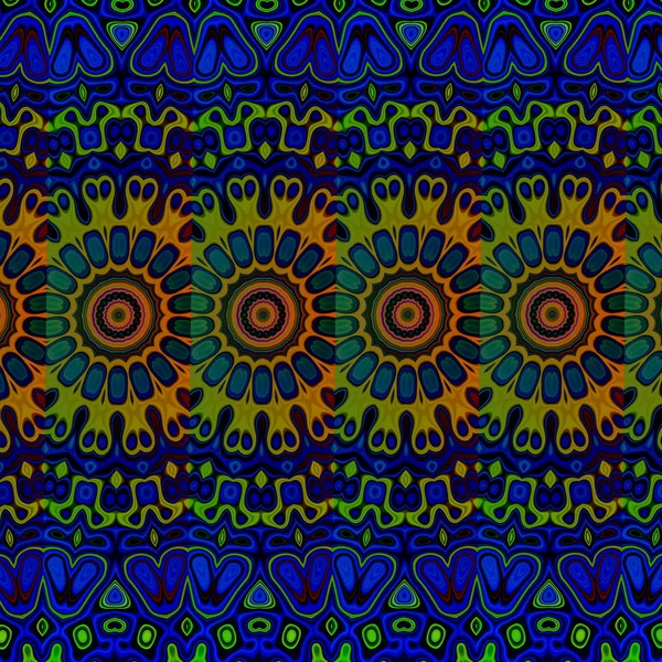 Fondo azul del patrón psicodélico. Artes árabes geniales. Loony blob pic. Concepto de arte tribal. Extrañas manchas de color azul y verde. Estilo moderno adornado. Concepto de arte creativo. Deco detallado único. Gráficos . —  Fotos de Stock