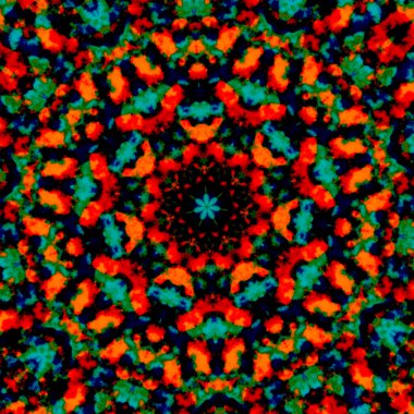 Renkli bulutlu lekesi mandala. Tam kare pic. Garip görsel fikir. Kaba veya kaba pic. Yıldız şeklinde doku. Soyut tasarım renk Şekillerden oluşan. Modern çiçek deseni. Detaylı render.