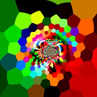 Tam renk tayfı içinde altıgenler bozuk. Dinamik süslü geri döndü. Dijital fantezi pic. Canlı renkli tema. Fütüristik model karışımı. Modern üslup sanat. Modaya uygun bir tasarım öğesi. Serin funky dekorasyon.