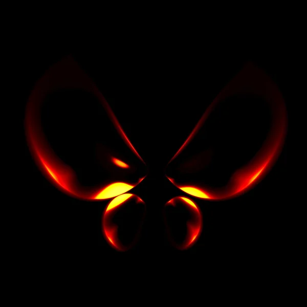 Abstract glowing wings. Smooth bug shape. Made in full frame. Wings in warm tone. Symbol in 3d. Insect on dark back. Arts in gold colour. Vibrant glow artwork. Object in soft focus. Unusual glare. Stock Image