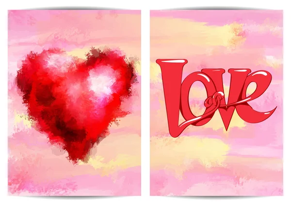 Page avec un cœur et le mot amour. Pour affiches, dépliants, postca — Image vectorielle