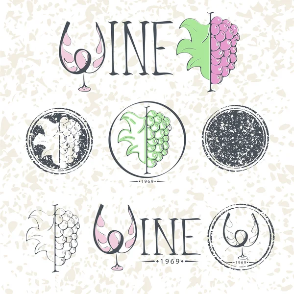 Set étiquettes, vin avec raisins, lettrage et logo . — Image vectorielle