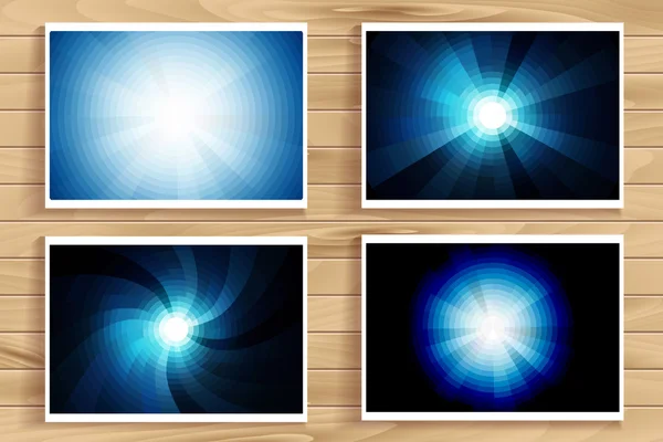 Set of blue flares on wooden background — Stock Vector