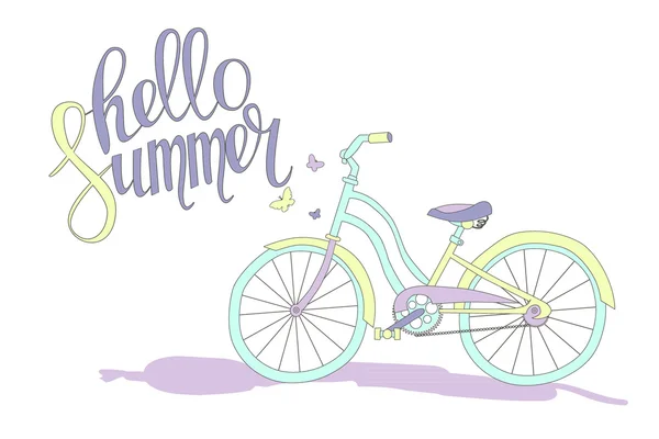 Lettering Hello summer and the bike — Stock Vector