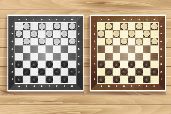 Vektor-Set von Schachbrettern auf hölzernem Hintergrund — Stockvektor