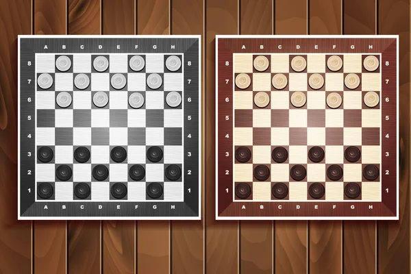 Διάνυσμα Σετ σκακιού πίνακες σε φόντο ξύλινη — Διανυσματικό Αρχείο