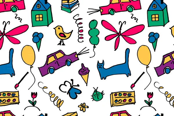 Varrat nélküli mintát doodle gyerekek rajz. — Stock Vector