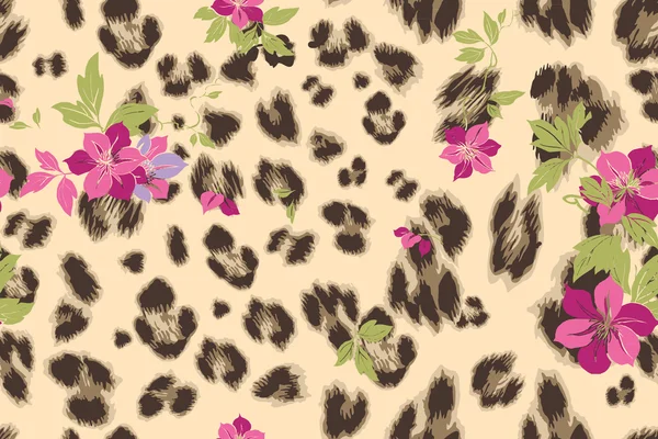 Flor bonito sem costura mistura padrão vetor leopardo — Vetor de Stock
