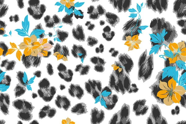 Niedliche Blume nahtlose Mischung Leopardenvektormuster — Stockvektor