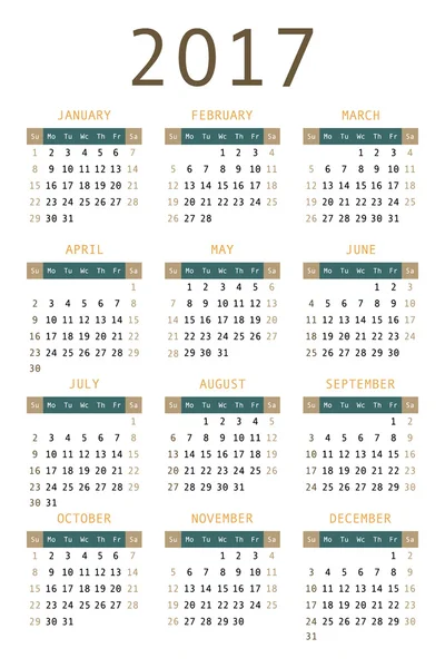 Calendario per il 2017 — Vettoriale Stock