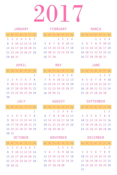 Календарь 2017 года — стоковый вектор