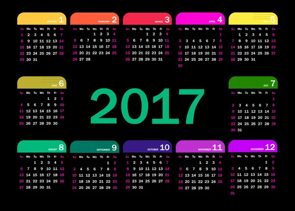 Calendario 2017 Vettore — Vettoriale Stock