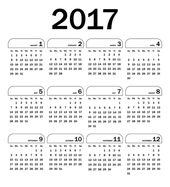 Calendário 2017 Vetor —  Vetores de Stock