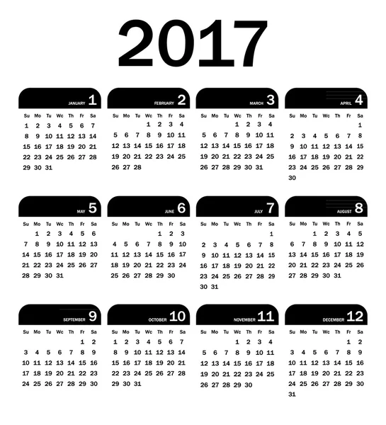 Calendario 2017 Vector — Vector de stock