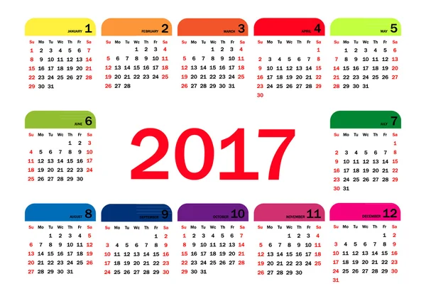 Calendario 2017 Vettore — Vettoriale Stock