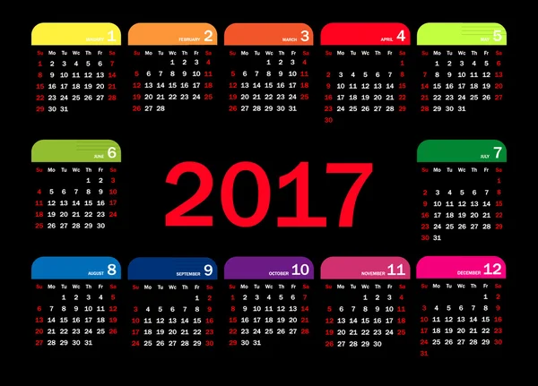 Calendario 2017 Vettore — Vettoriale Stock