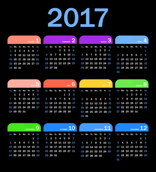 Calendario 2017 Vector — Vector de stock