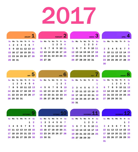 Calendário 2017 Vetor — Vetor de Stock