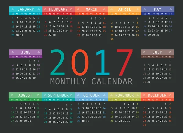 Calendario 2017 Vector — Archivo Imágenes Vectoriales