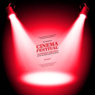 Ödül töreni için kırmızı halıyla aydınlatılmış sahne podyumu. Vektör illüstrasyonu