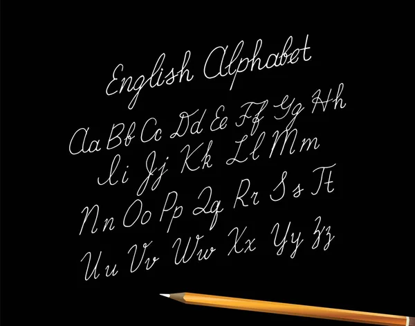 手書きのアルファベットを黒板に手書きのAbcフォント イタリック体の薄い線種の文字と句読点 ベクターイラスト — ストックベクタ