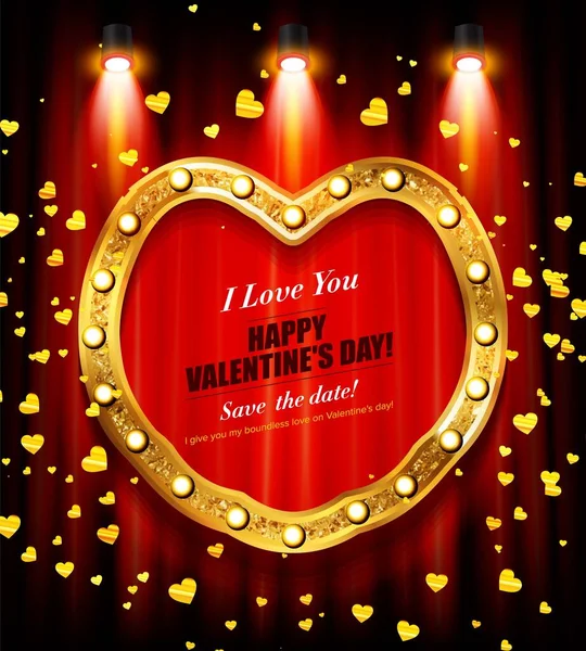 Feliz Día San Valentín Volante Cartel Vista Superior Corazón Dorado — Archivo Imágenes Vectoriales