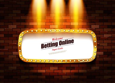 Parlak bir retro reklam panosunda kumarhane afişi. Kumarhane poster tarzı. Duvara yaslan. Vektör illüstrasyonu.