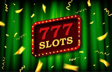 Üçlü yedi kumarhane büyük ikramiye afişi, şanslı numaralar 777. Vektör illüstrasyonu.