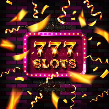 Üçlü yedi kumarhane büyük ikramiye afişi, şanslı numaralar 777. Vektör illüstrasyonu.