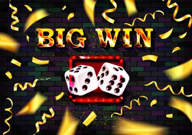 Büyük Win çerçeve etiketi, düşen kurdele kazananı. Vektör illüstrasyonu