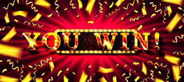 Çerçeve etiketi kazanırsın, kurdeleler düşer. Vektör illüstrasyonu