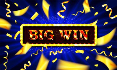 Büyük Win çerçeve etiketi, düşen kurdele kazananı. Vektör illüstrasyonu