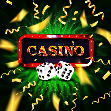 Kumarhane çerçevesi etiketi, düşen kurdele kazananı. Vektör illüstrasyonu