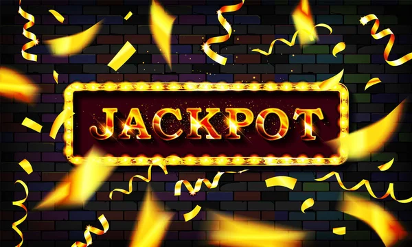 Jackpot Frame Label Vallende Linten Winnaar Vectorillustratie — Stockvector