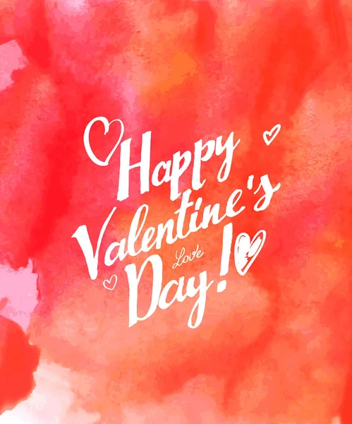 Vector Handschriftliche Kalligrafie Auf Rotem Grungy Aquarell Hintergrund Happy Valentine — Stockvektor