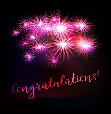 Tebrikler metin ve yıldız havai fişekleri soyut arkaplan vektörü illüstrasyonu