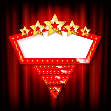 Neon işareti. Güzel ampuller ve altın yıldızlar. Vektör illüstrasyonu