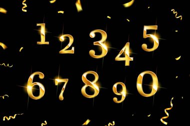 Zarif Altın Renkli Metal Krom Seti. Altın sayılar 1, 2, 3, 4, 5, 6, 7, 8, 9 0 logo tasarımı