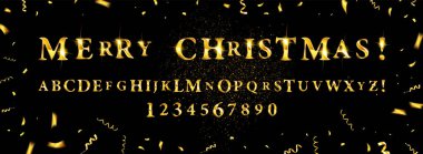 Altın Harfler ve Rakamlarla Mutlu Noeller. Karanlık bir arka planda. Düzenlemesi kolay. Vektör illüstrasyonu