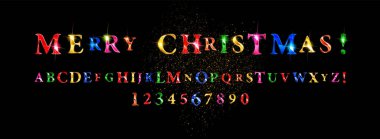 Altın Harfler ve Rakamlar ile Mutlu Noeller. Karanlık bir arka planda. Düzenlemesi kolay. Vektör illüstrasyonu