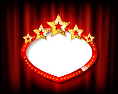 Neon işareti. Güzel ampuller ve altın yıldızlar. Vektör illüstrasyonu