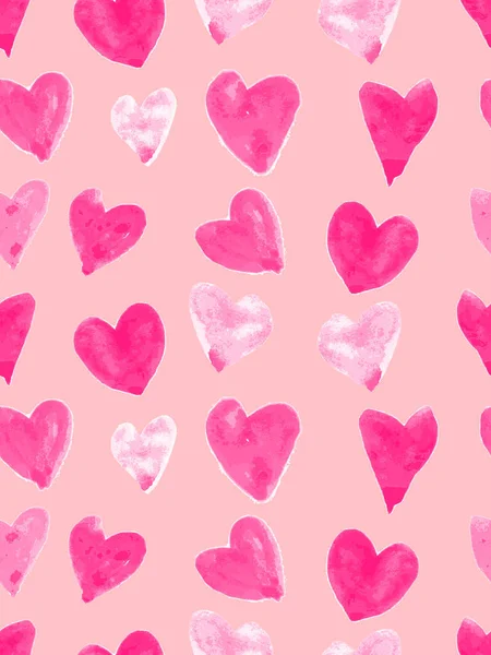 Ručně Kreslené Růžové Akvarel Srdce Vzor Malovaný Vektor Romantické Lásky — Stockový vektor