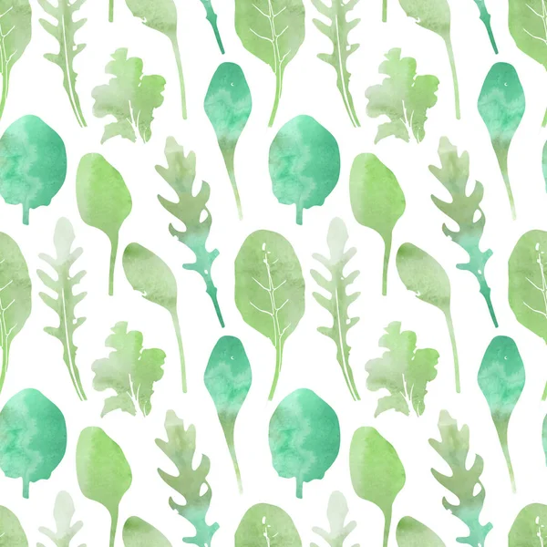 Vert Feuilles Salade Vecteur Aquarelle Motif Sans Couture — Image vectorielle