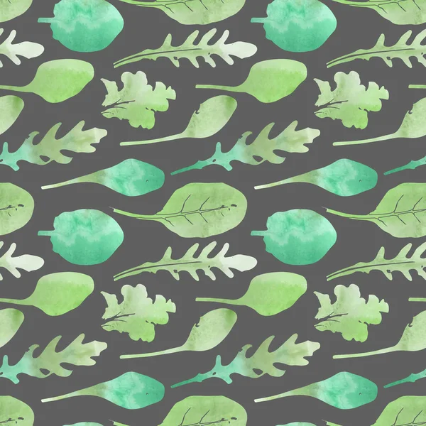 グリーンサラダ葉ベクトル水彩シームレスパターン — ストックベクタ